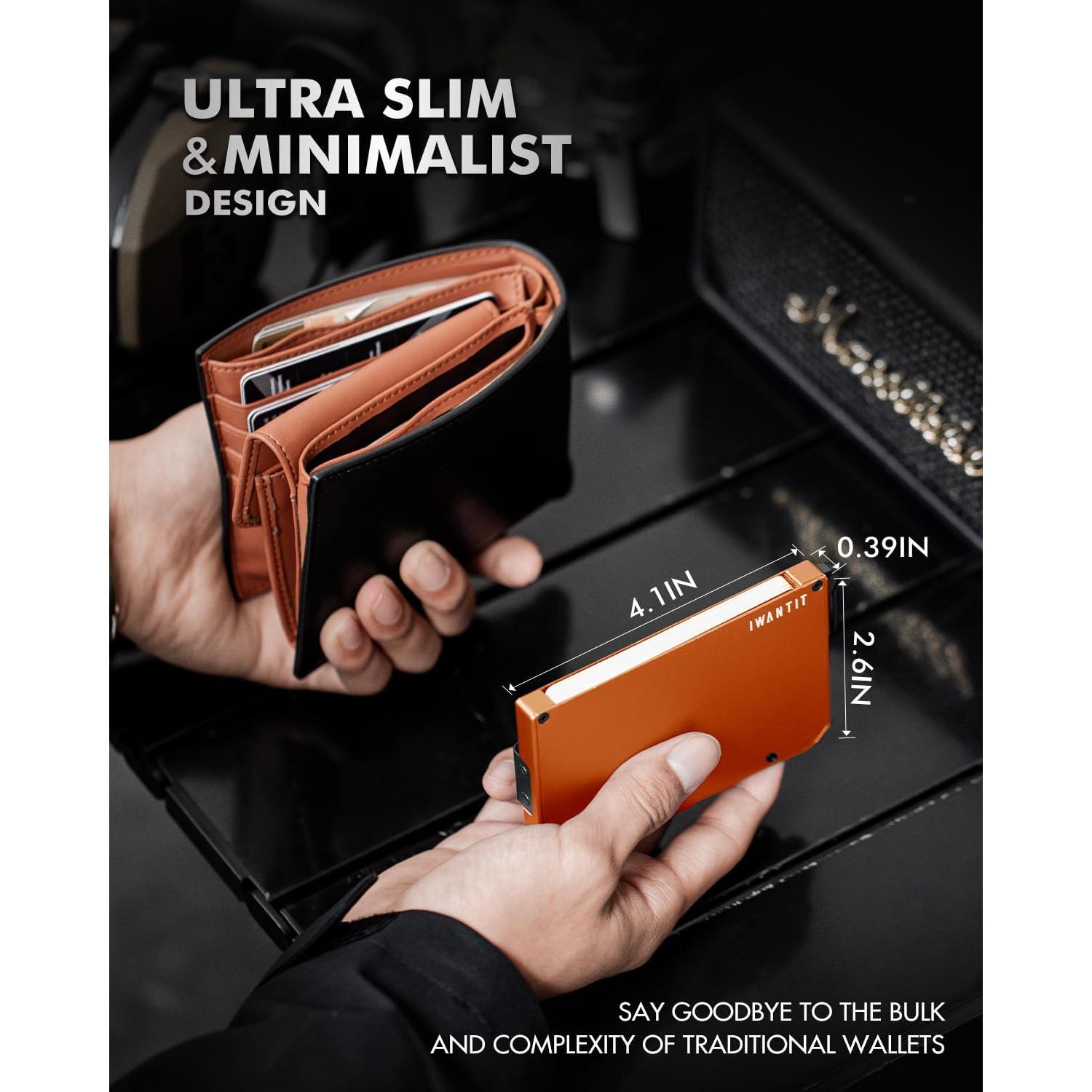 Cartera Minimalista IWANTIT para Hombres con Bloqueo RFID - Naranja