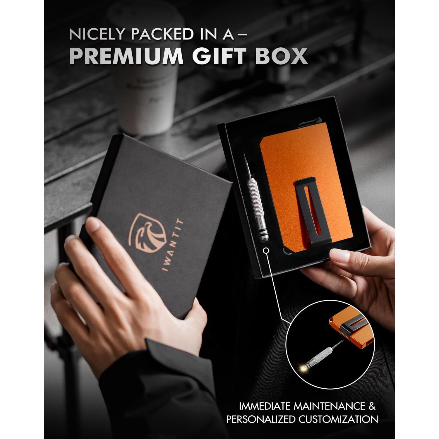 Cartera Minimalista IWANTIT para Hombres con Bloqueo RFID - Naranja