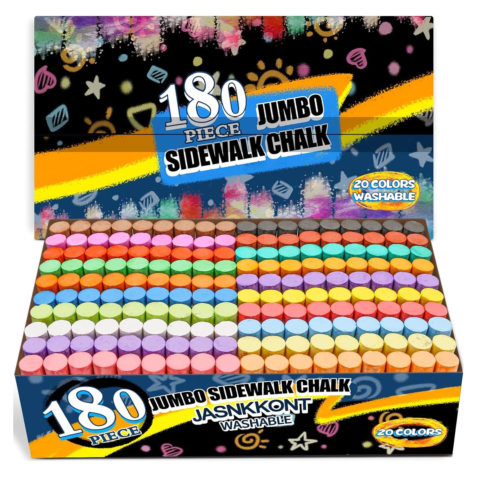 Paquete de 180 tizas jumbo JASNKKONT lavables 20 colores