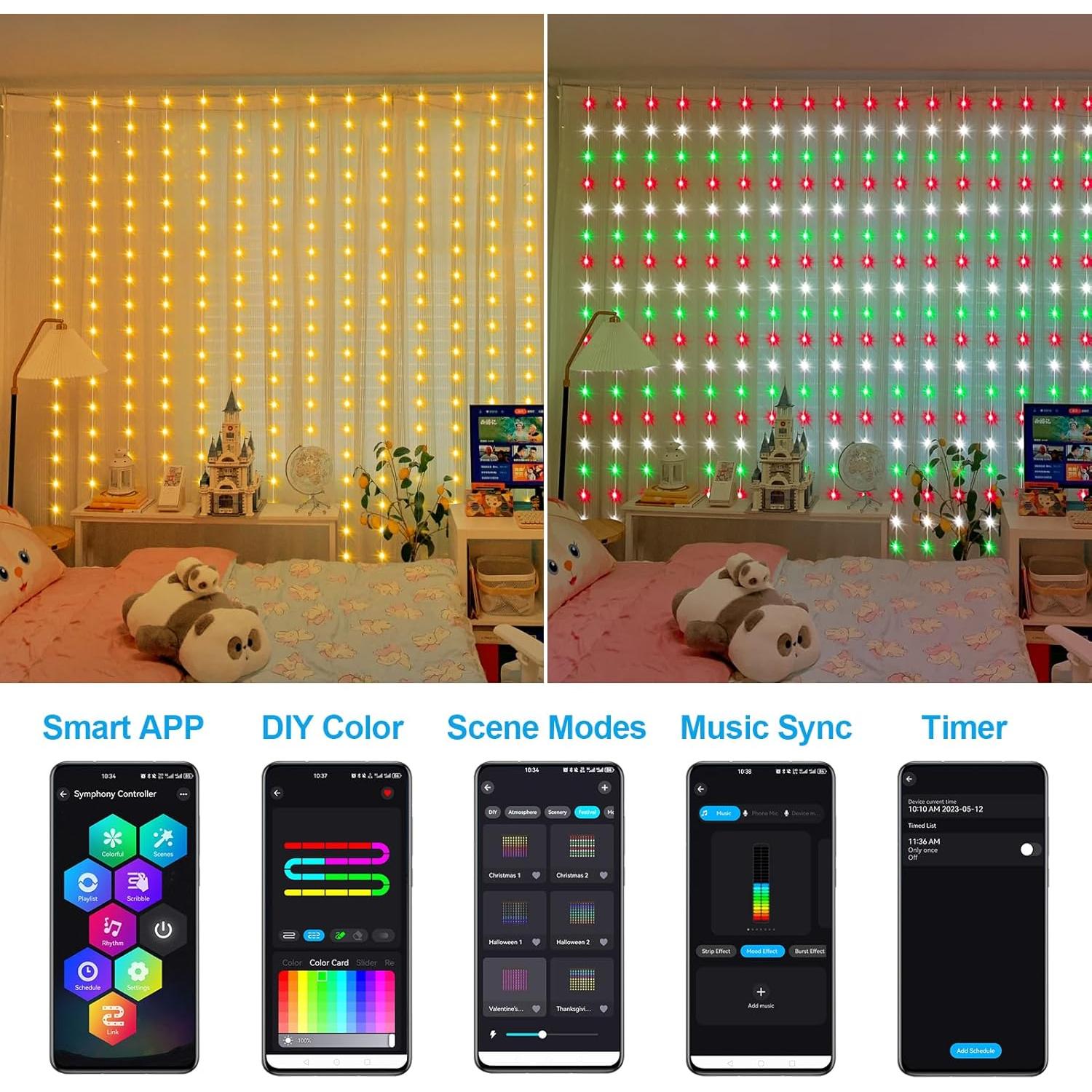 Luces de Cortina LED RGB ZAIYW 600 LEDs 6.1x3.05m WiFi