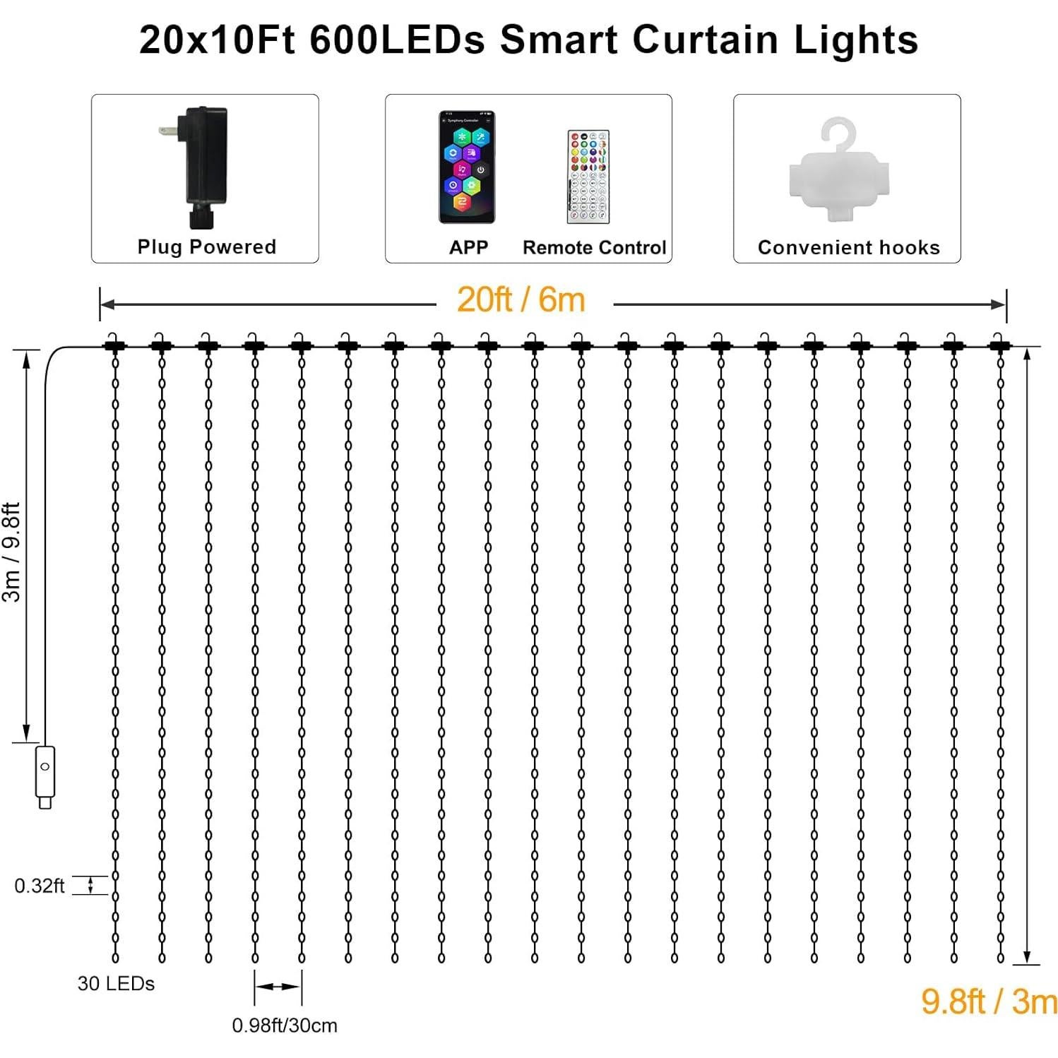 Luces de Cortina LED RGB ZAIYW 600 LEDs 6.1x3.05m WiFi