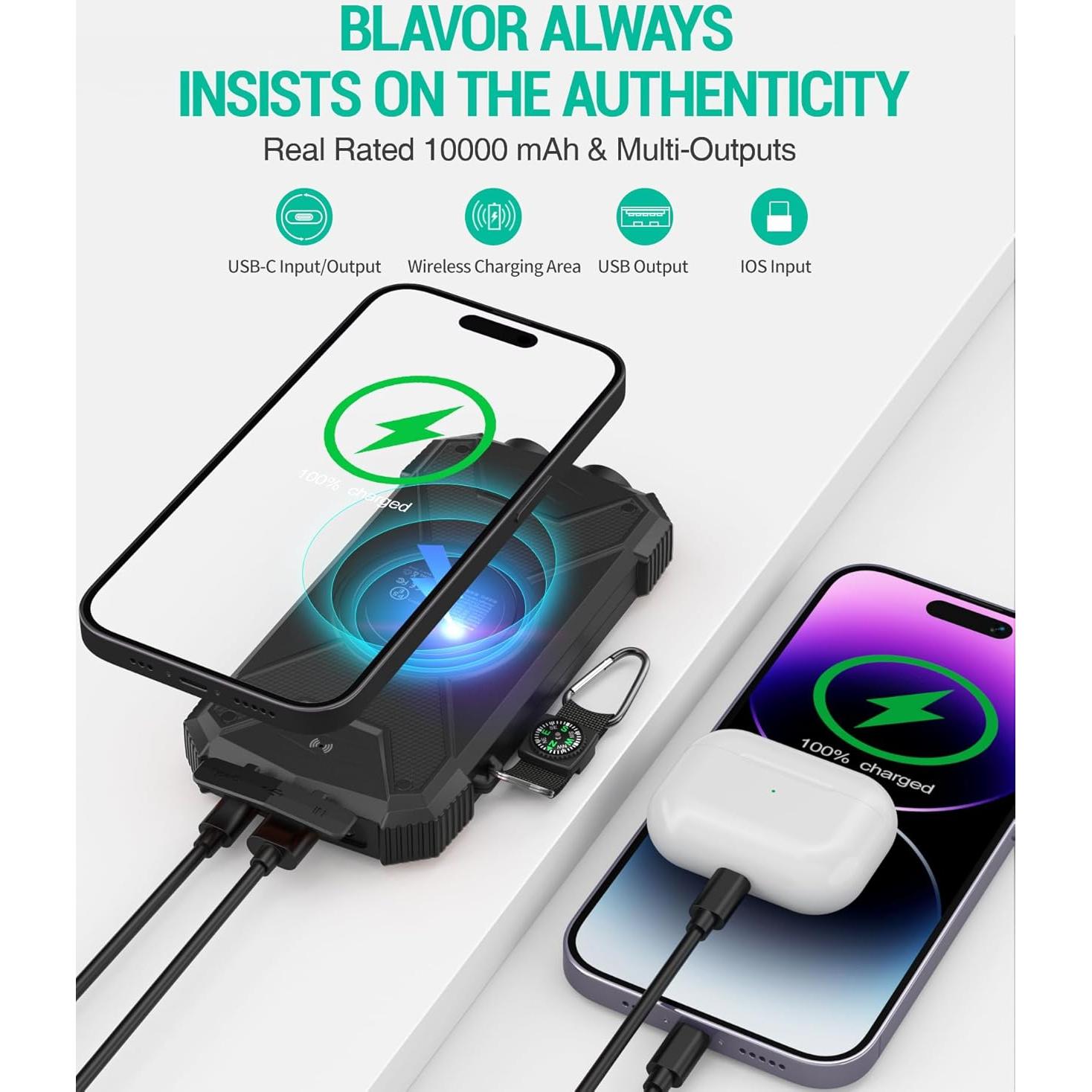 Cargador Solar Power Bank BLAVOR 10,000mAh Inalámbrico 20W