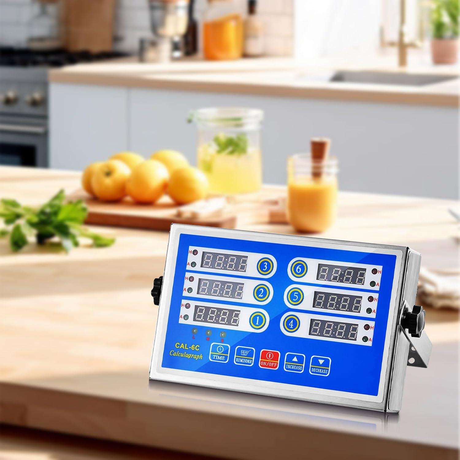 Temporizador Digital de Cocina 6 Canales Genérico Acero Inoxidable