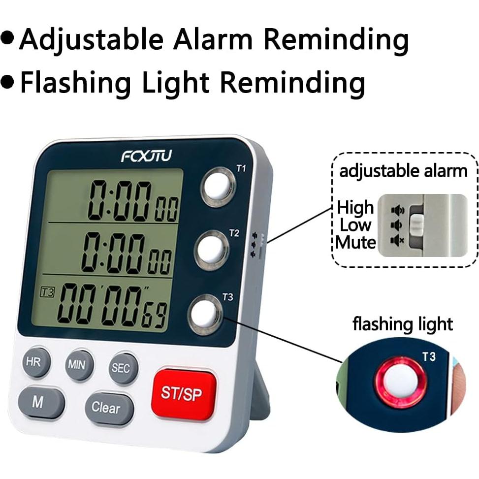 Temporizador de Cocina Digital FCXJTU Triple 3 Canales 100 Horas