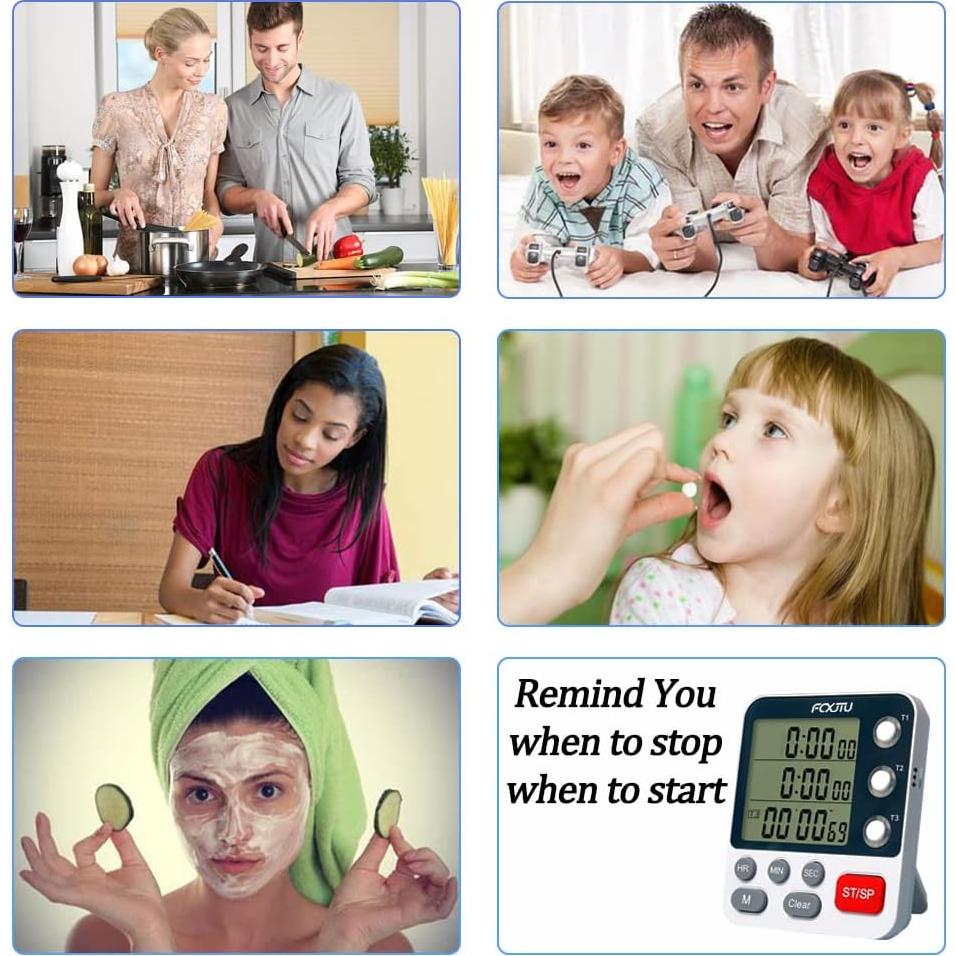 Temporizador de Cocina Digital FCXJTU Triple 3 Canales 100 Horas