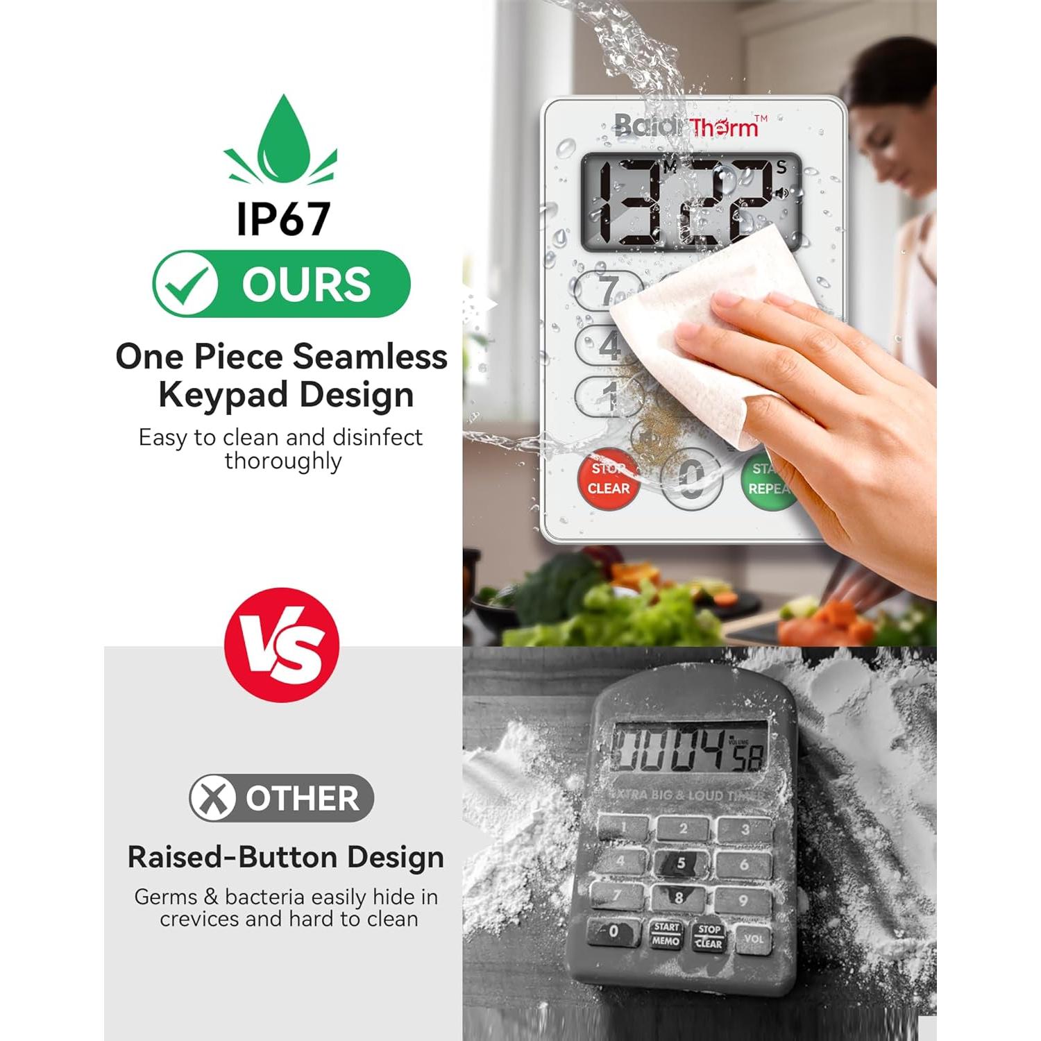 Temporizador de Cocina Digital BaldrTherm Impermeable Blanco