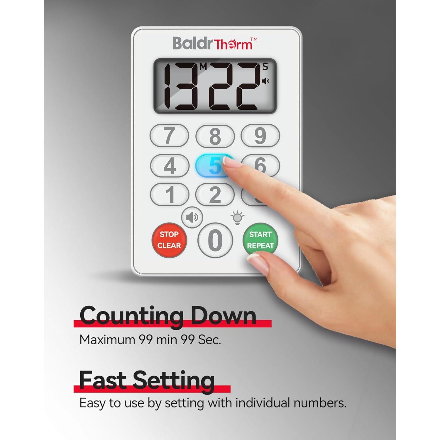 Temporizador de Cocina Digital BaldrTherm Impermeable Blanco