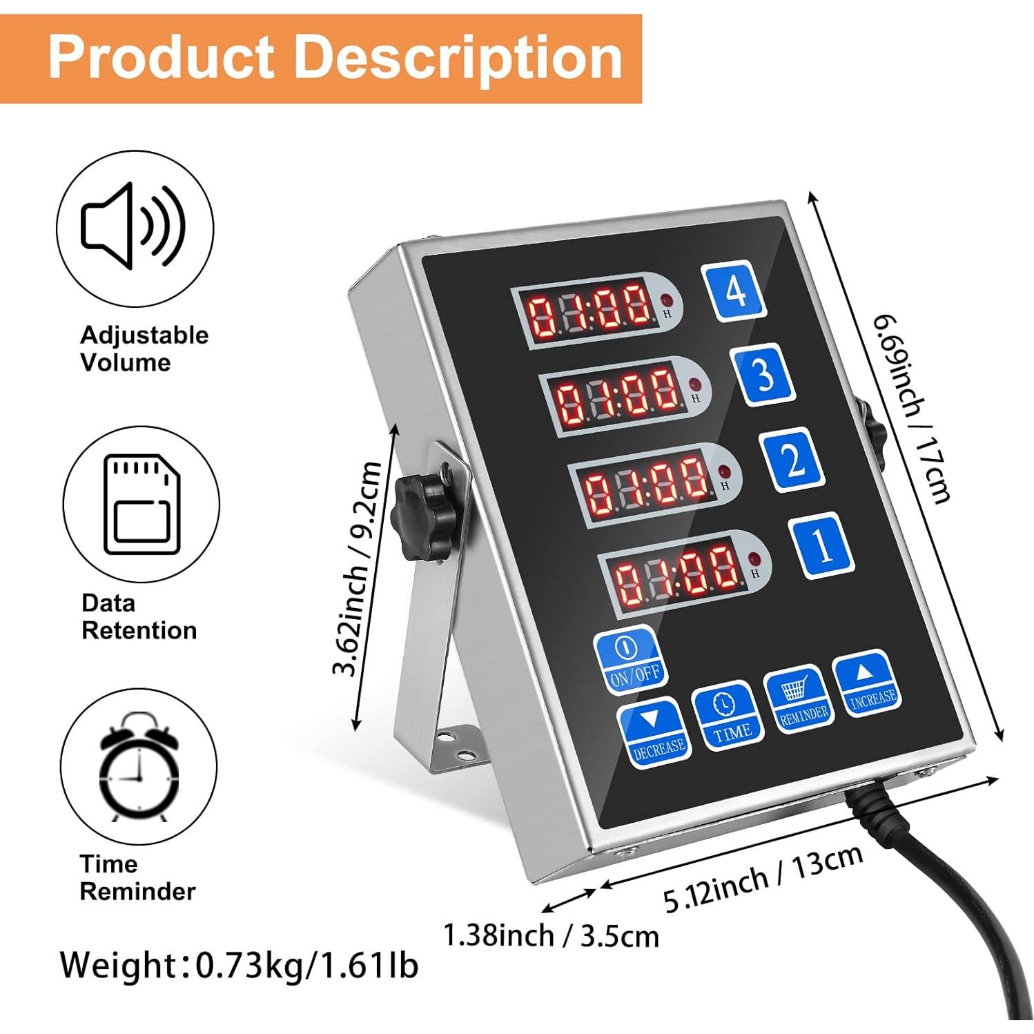 Temporizador Digital de Cocina YOOYIST 4 Canales Acero Inoxidable