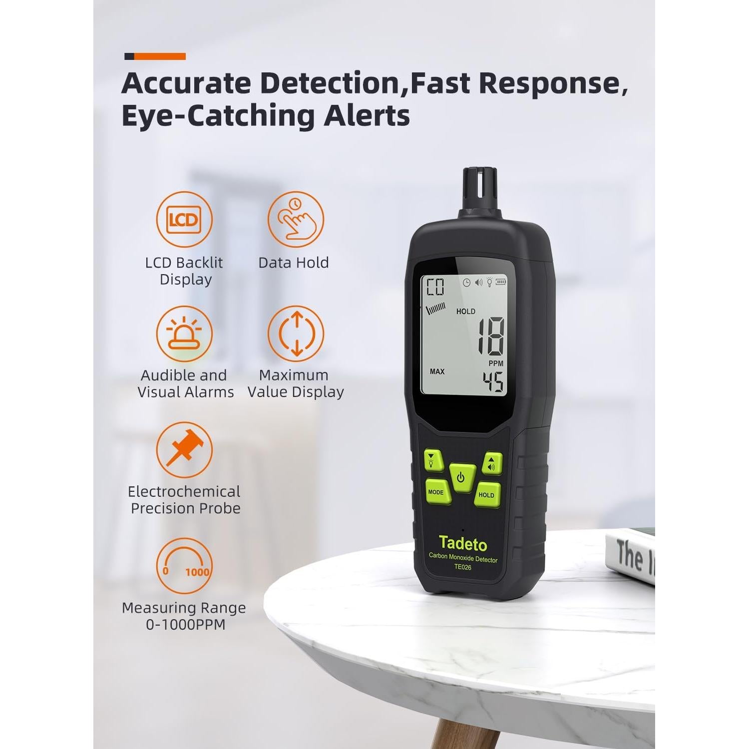 Detector de Monóxido de Carbono Tadeto TE026 Portátil 0-1000PPM