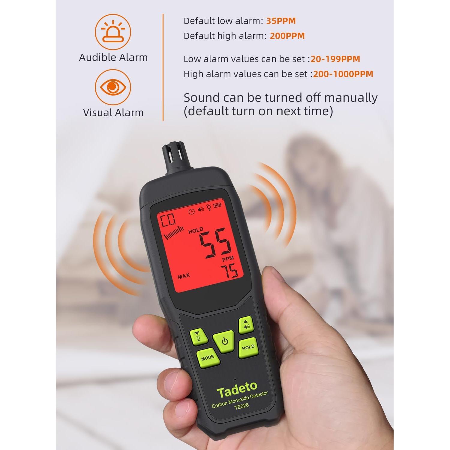 Detector de Monóxido de Carbono Tadeto TE026 Portátil 0-1000PPM