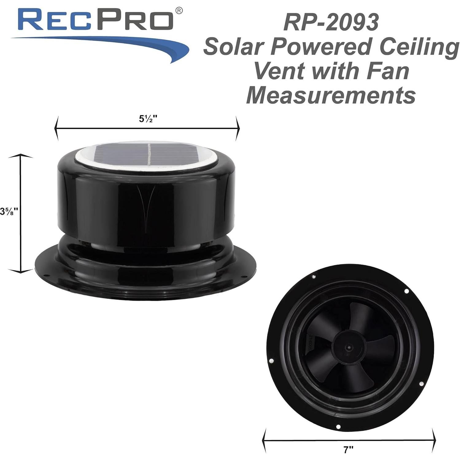 Ventilador de Plomería Solar RecPro Mini 12V Blanco