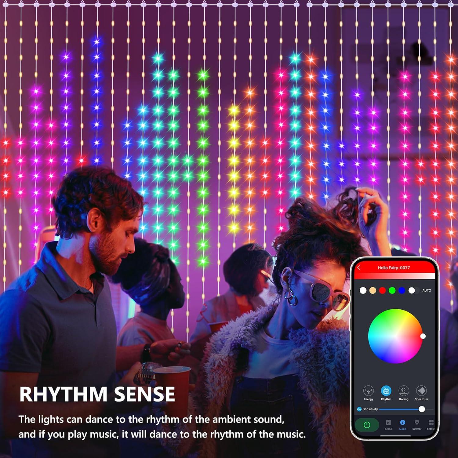 Luces de Cortina Inteligentes 400 LED 1.98x1.98m con APP