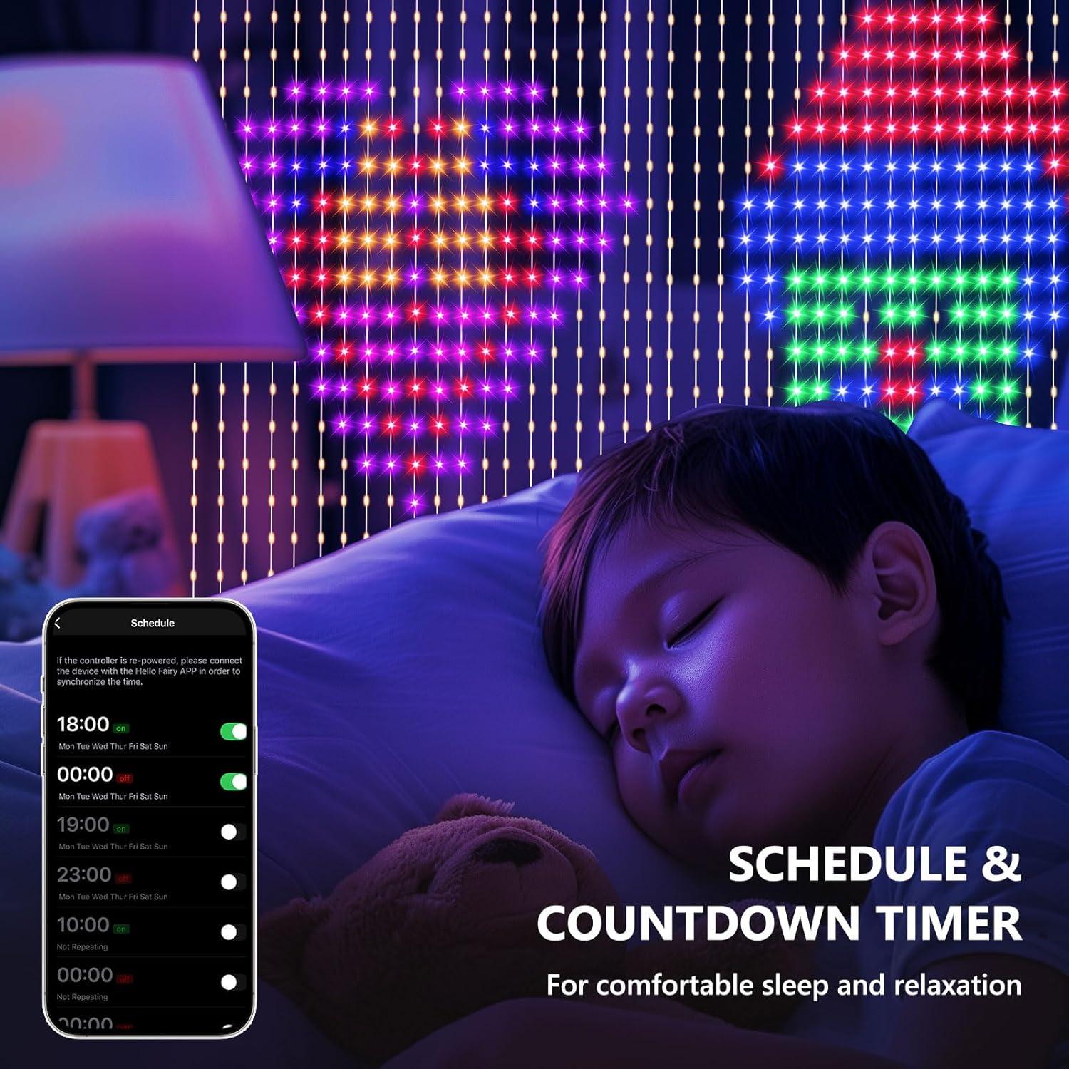 Luces de Cortina Inteligentes 400 LED 1.98x1.98m con APP