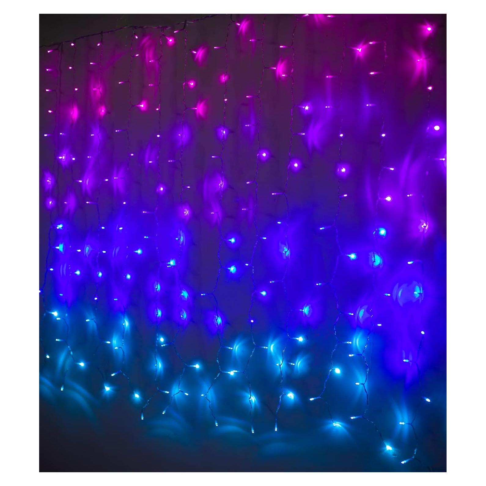 Luces de Cortina LED Ombre Rosa Púrpura Azul CoziTech 1.49x1.55m