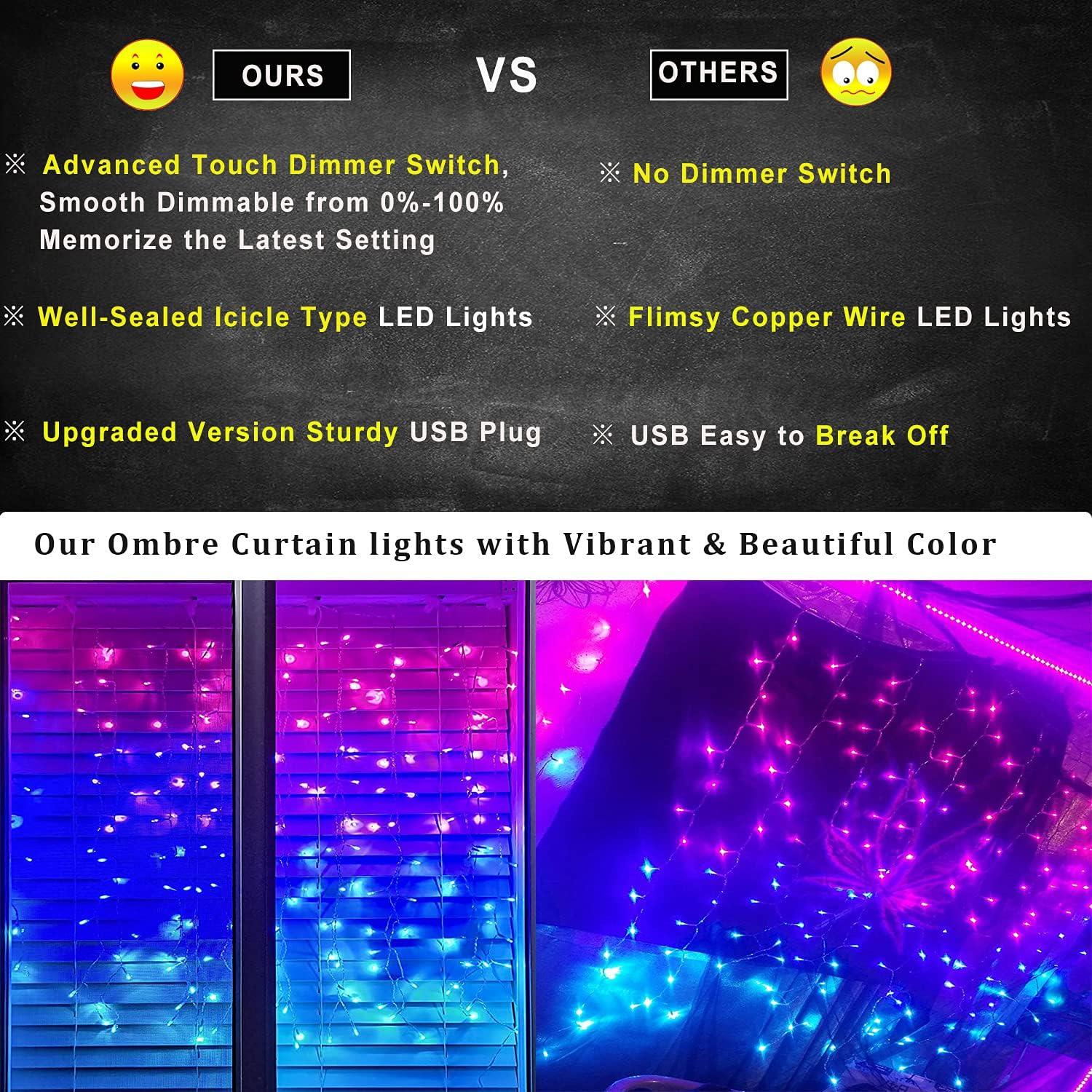 Luces de Cortina LED Ombre Rosa Púrpura Azul CoziTech 1.49x1.55m