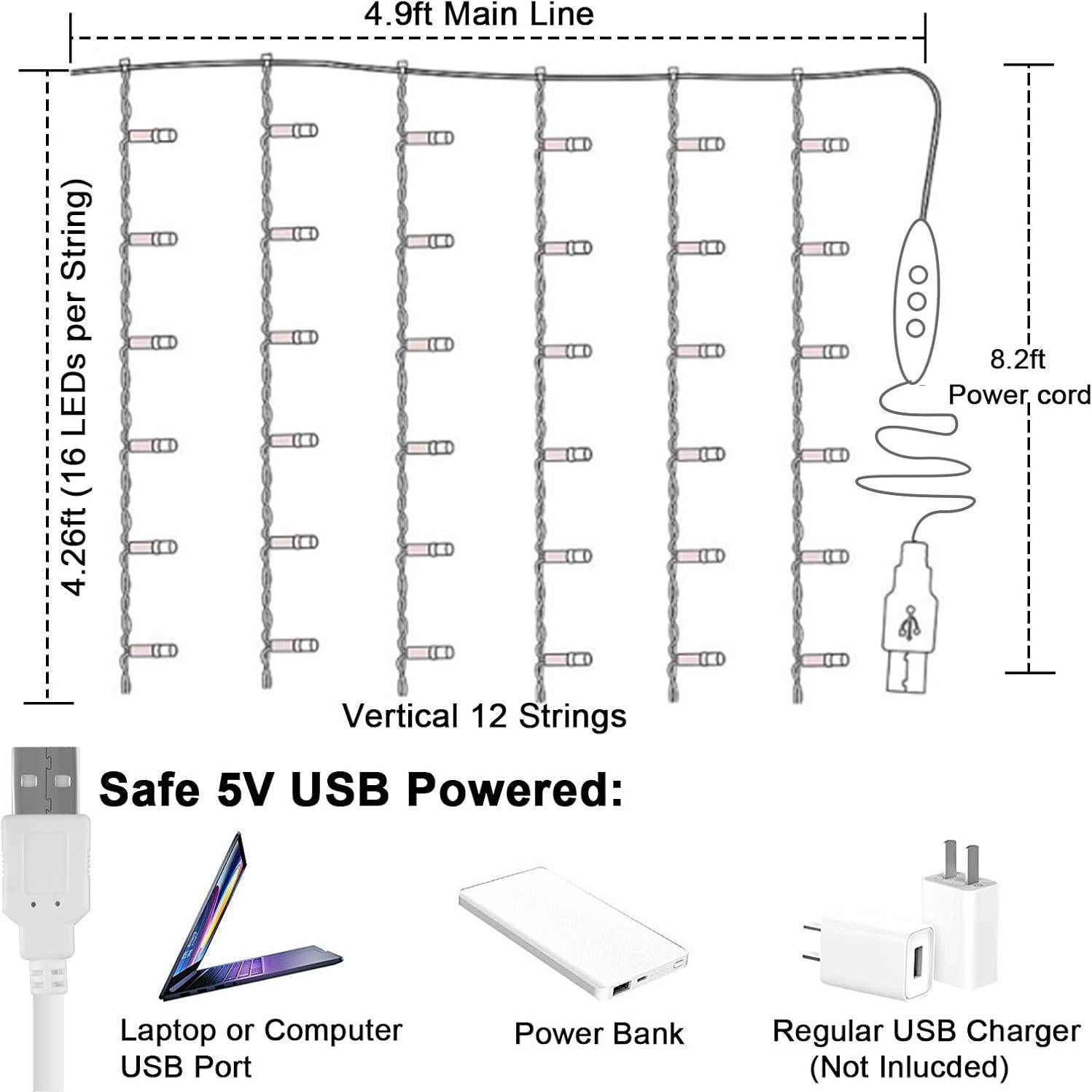 Luces de Cortina LED Ombre Rosa Púrpura Azul CoziTech 1.49x1.55m