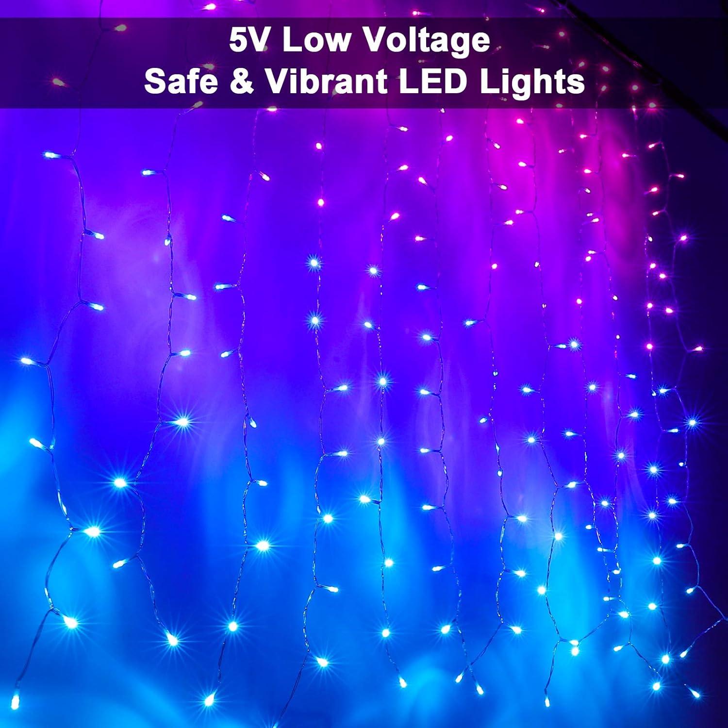 Luces de Cortina LED Ombre Rosa Púrpura Azul CoziTech 1.49x1.55m