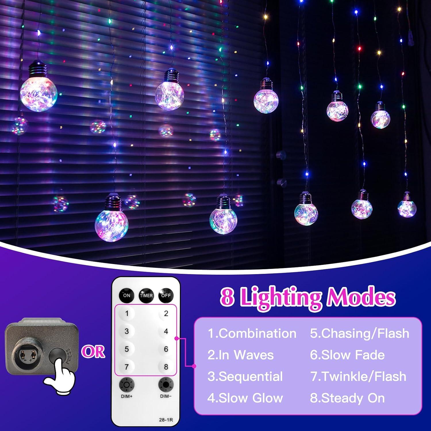 Luces de Cortina Multicolor LitHome 240 LED 3x0.9m Control Remoto