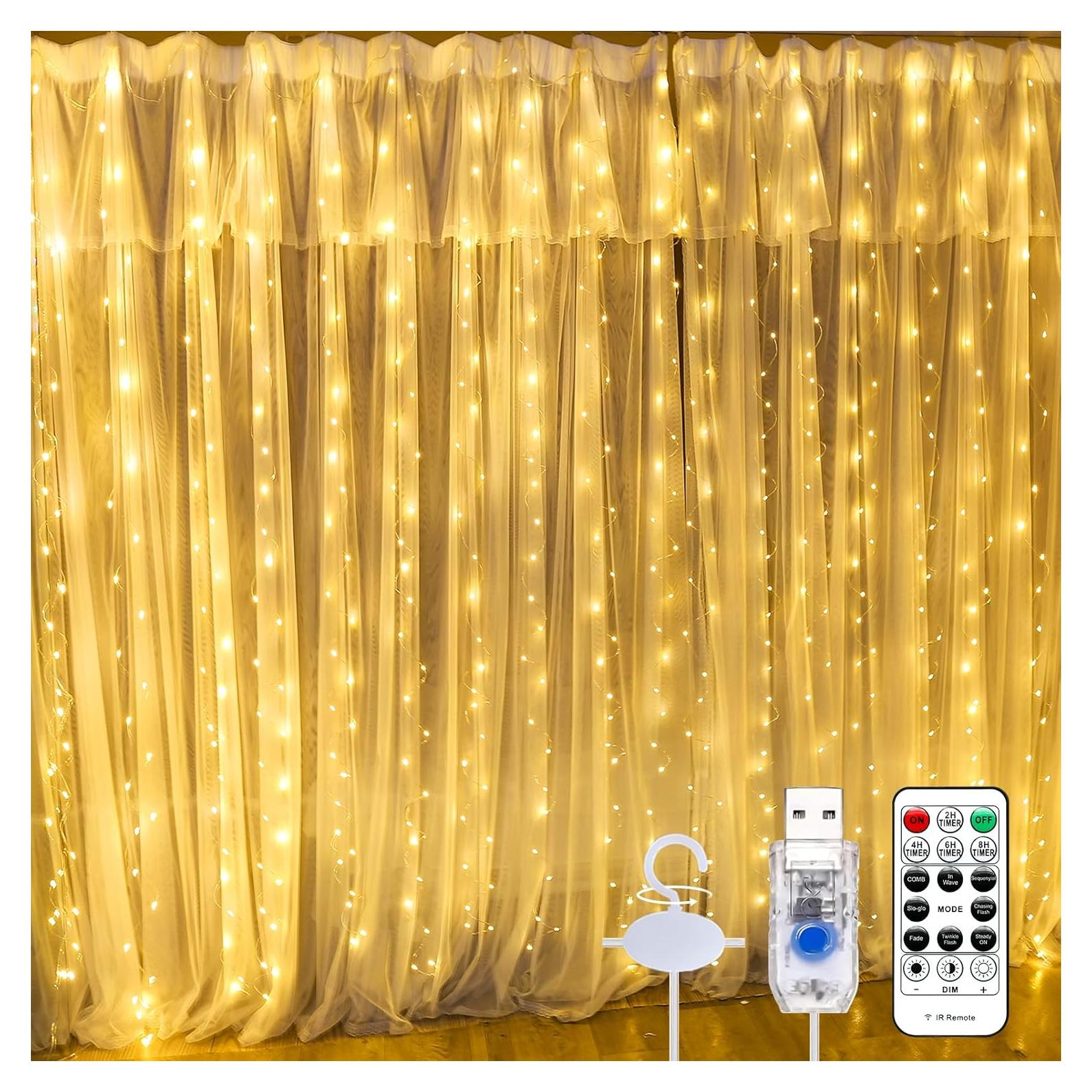 Luz de Cortina LED SINAMER 300L 2.99m x 2.99m Blanca Cálida