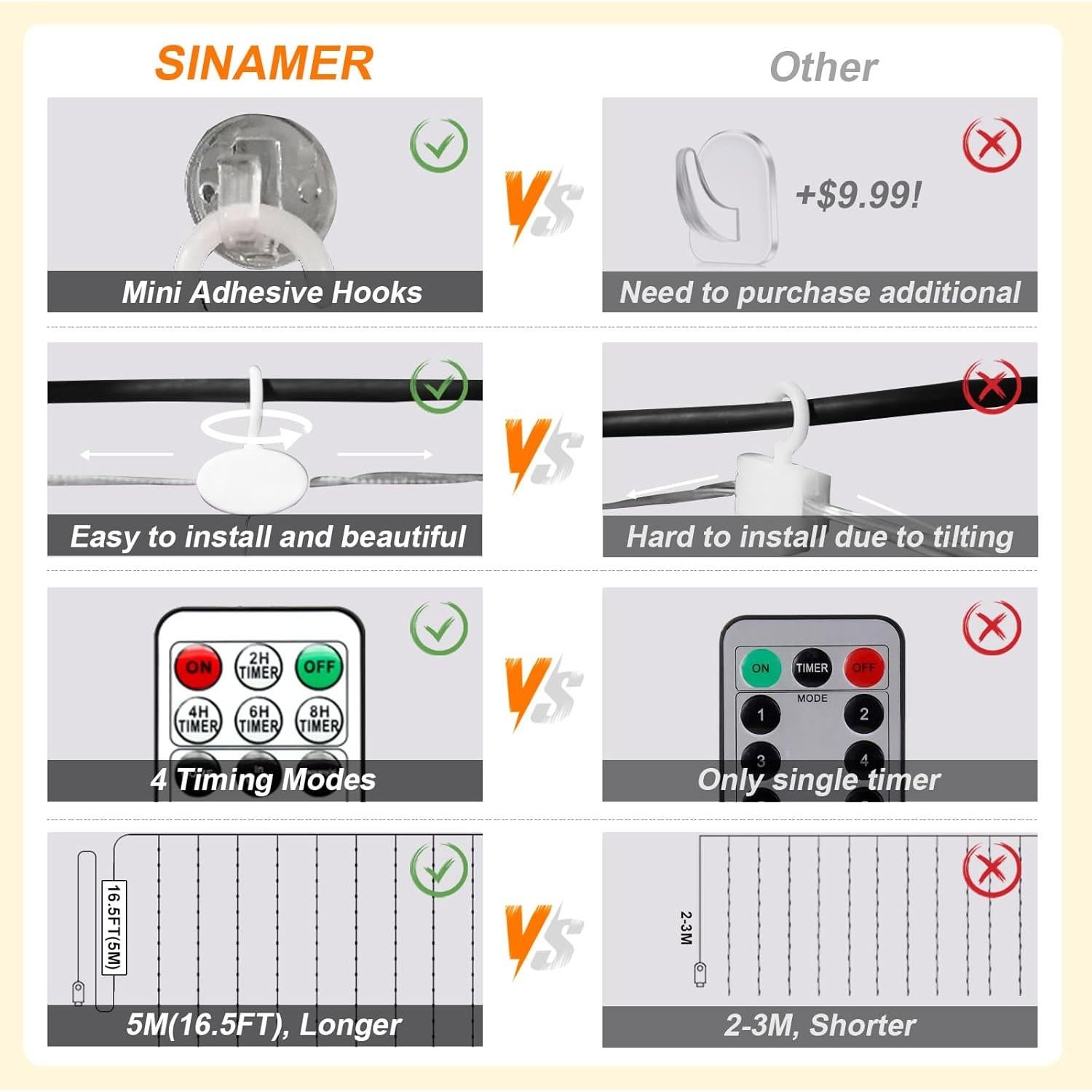 Luz de Cortina LED SINAMER 300L 2.99m x 2.99m Blanca Cálida