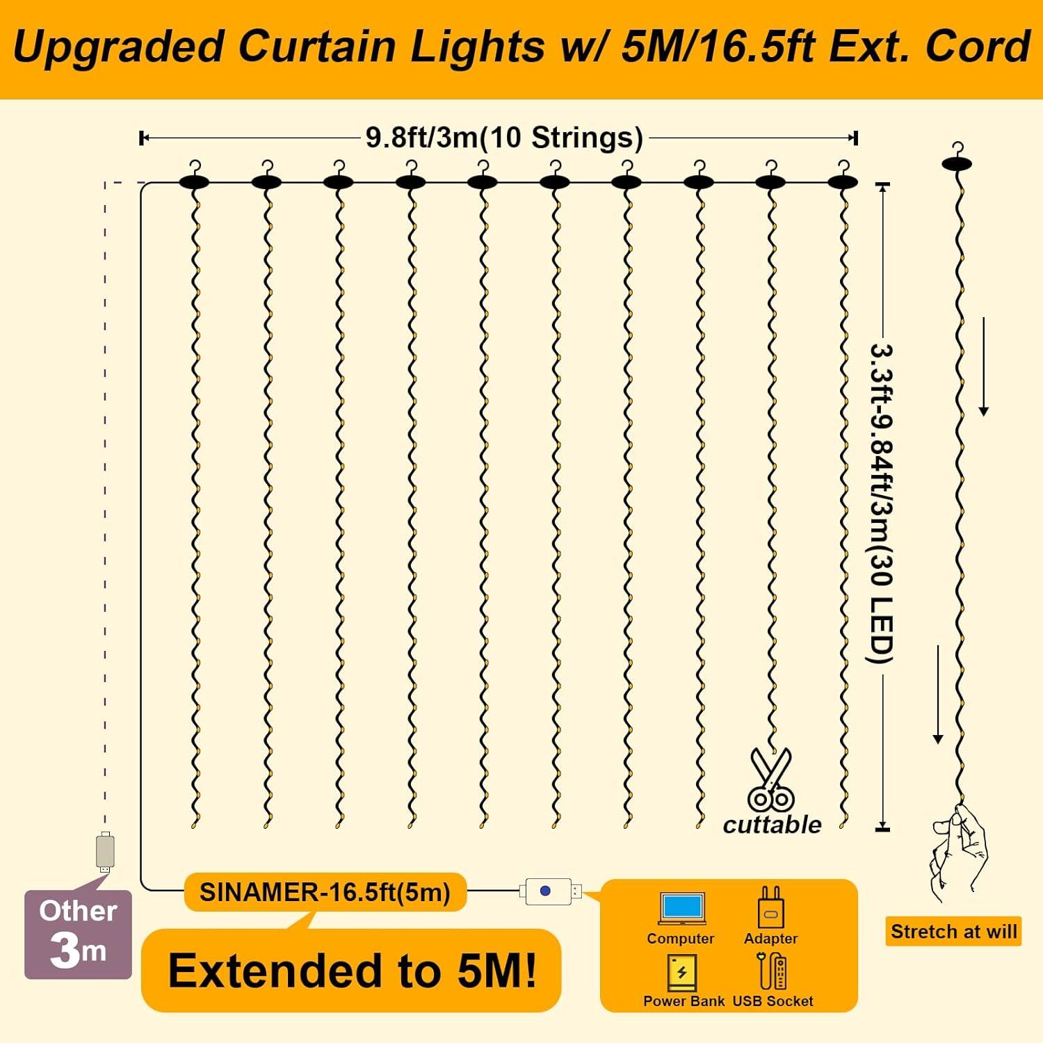 Luz de Cortina LED SINAMER 300L 2.99m x 2.99m Blanca Cálida