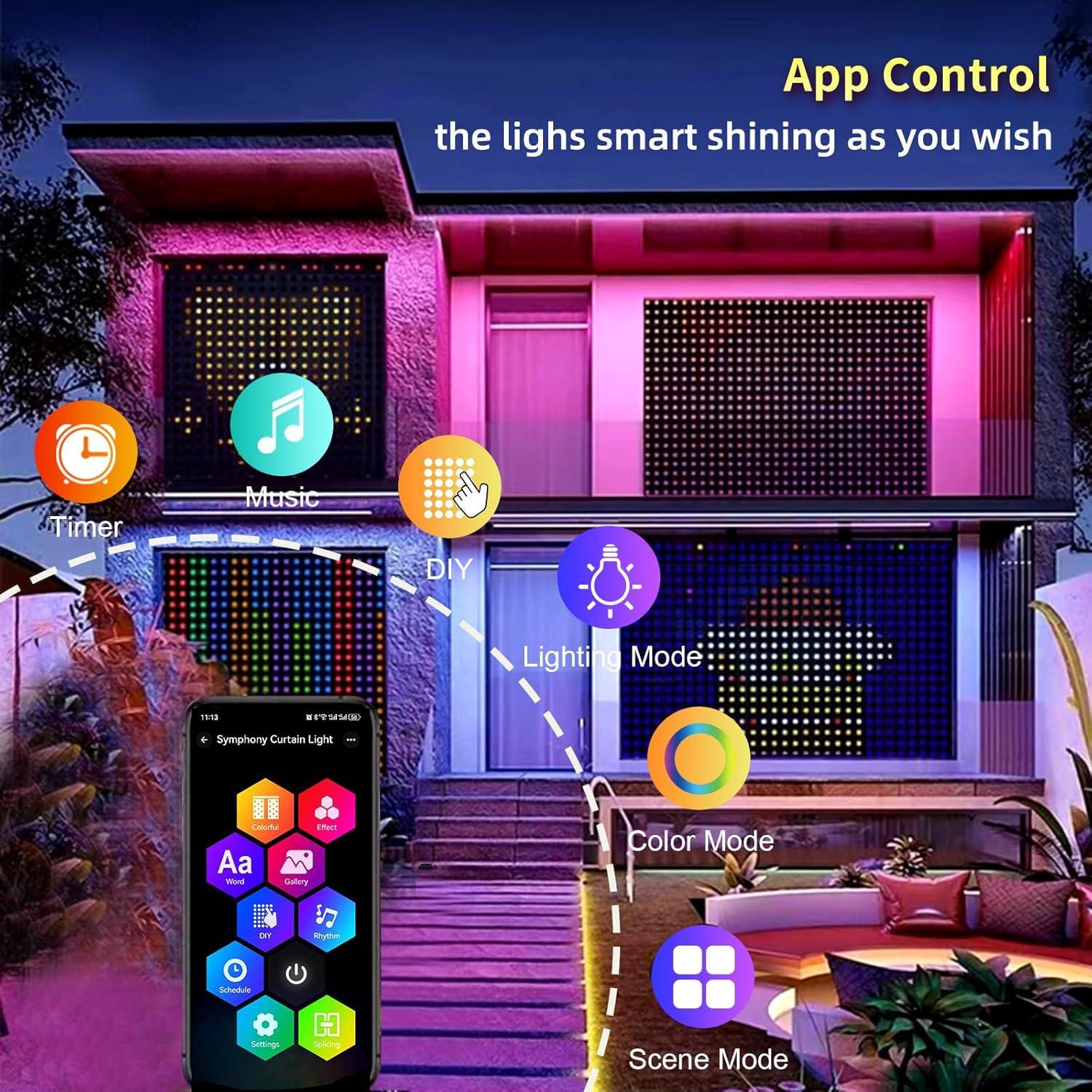 Luces de Cortina Inteligente QINER 2x2m 400 LEDs IP65 Decoración