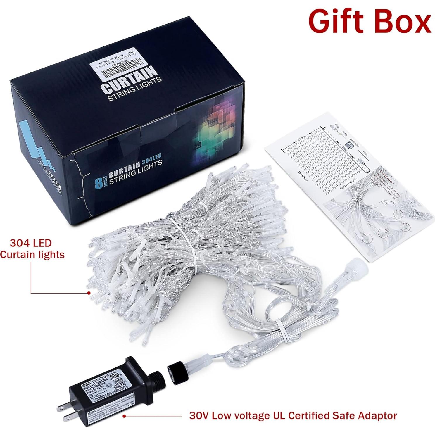 Luces de Cortina LED Oopswow 304L 3m x 3m 8 Modos Blancas