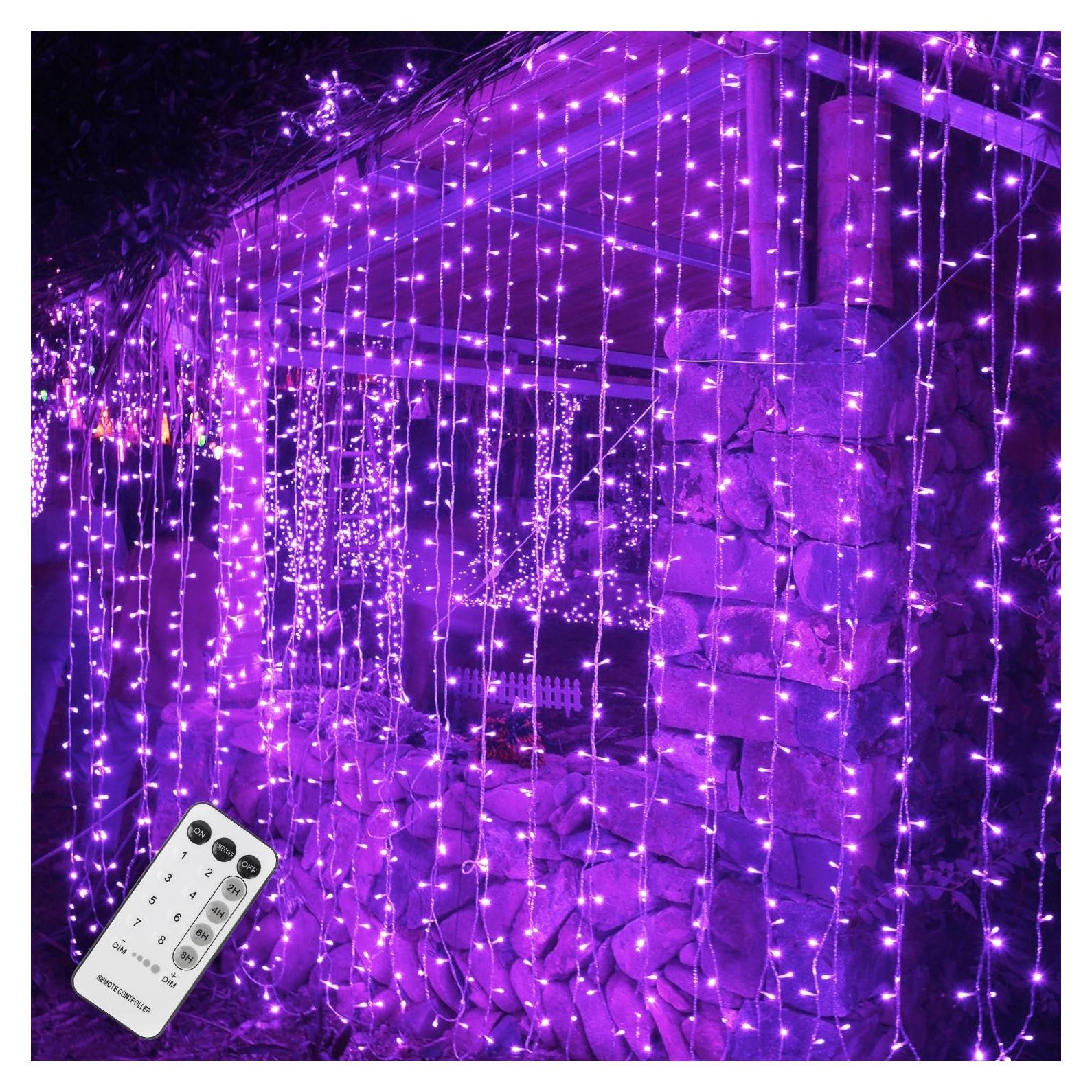 Luces de Cortina LED Moradas 300 LED con Control Remoto