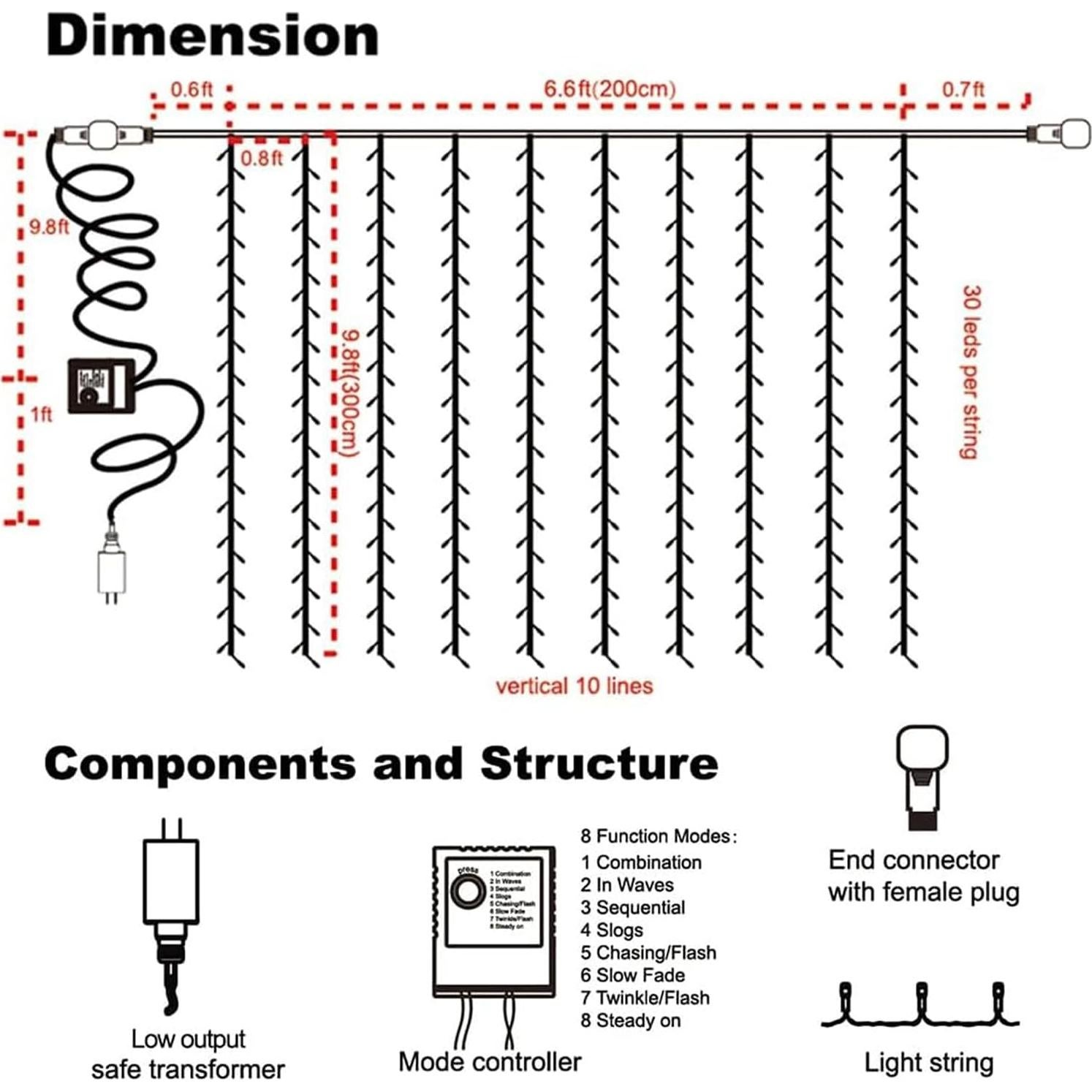 Luces de Cortina LED Moradas 300 LED con Control Remoto