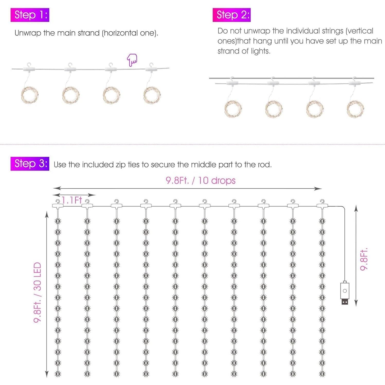 Luces de Cortina LED Minetom 300L-M Multicolor USB 8 Modos
