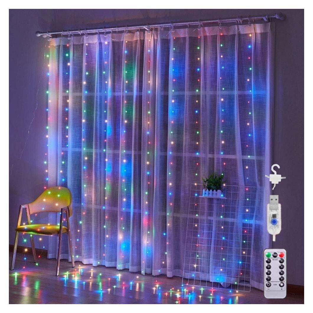 Luces de Cortina LED Comtelek Multicolor USB 8 Modos con Control Remoto