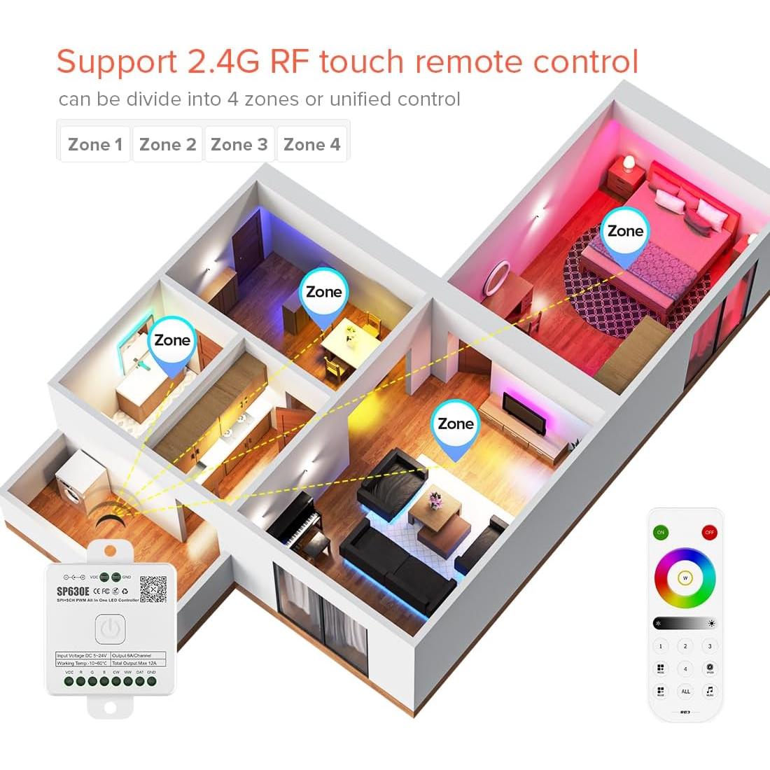 Tira LED RGB 5M BTF-LIGHTING WS2812B IP67 Control Remoto
