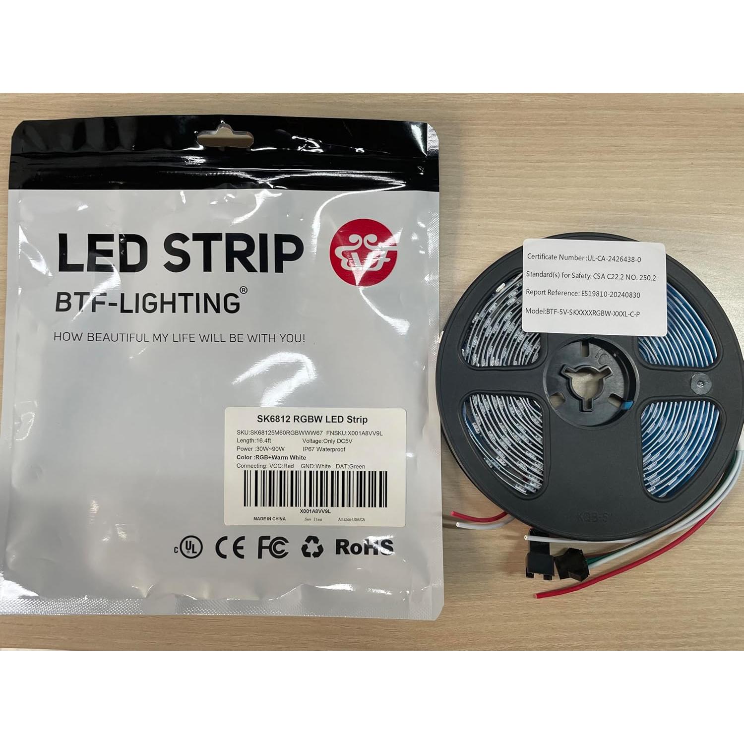 Tira LED RGBW BTF-LIGHTING SK6812 5m IP67 300 LEDs