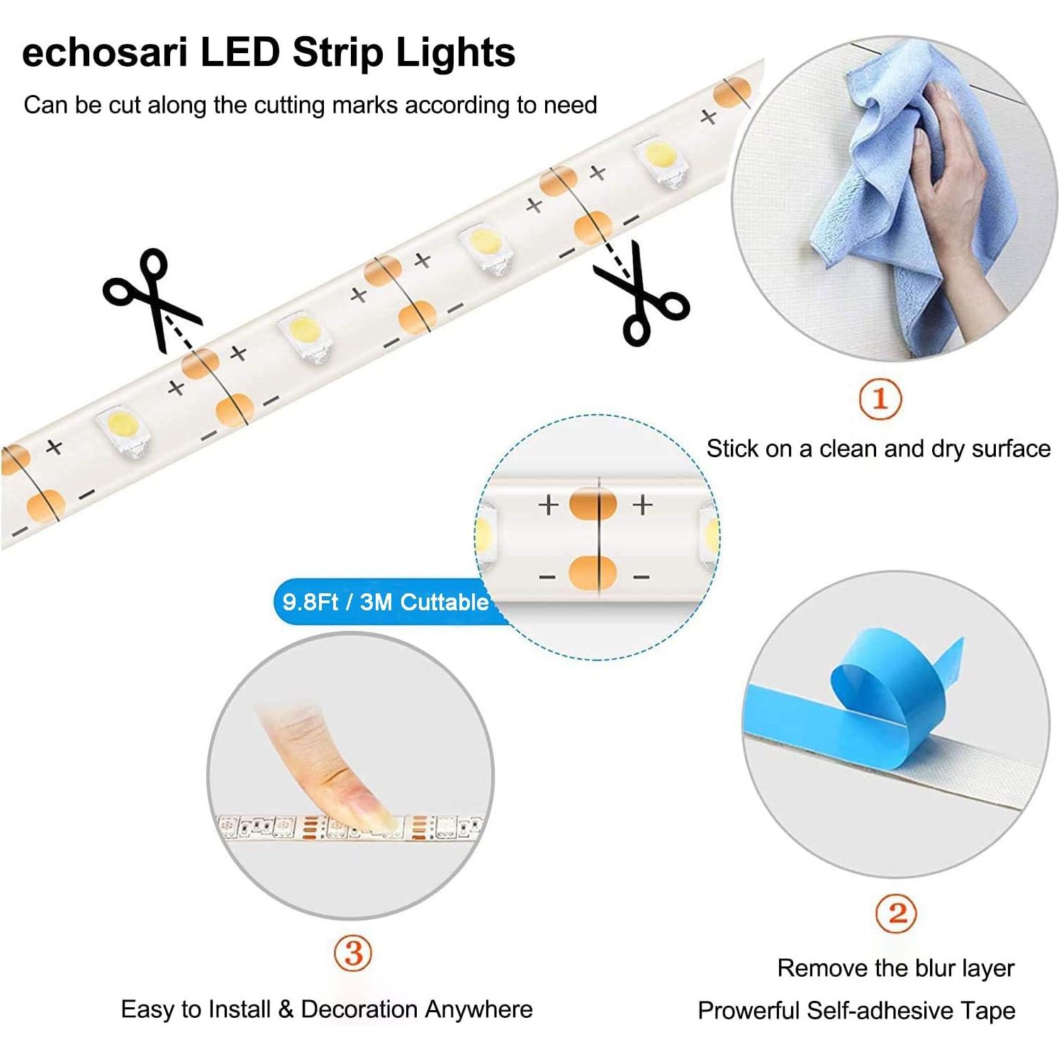 Tira de luces LED Echosari azul impermeable 90 LEDs 5m con control remoto