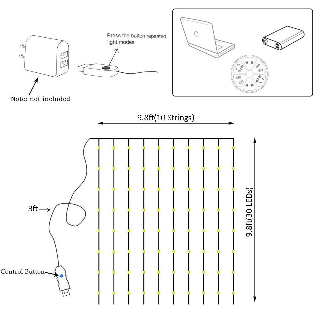 Luces de Cuerda LED 300 Vicila Rojas 3m x 3m con Control Remoto
