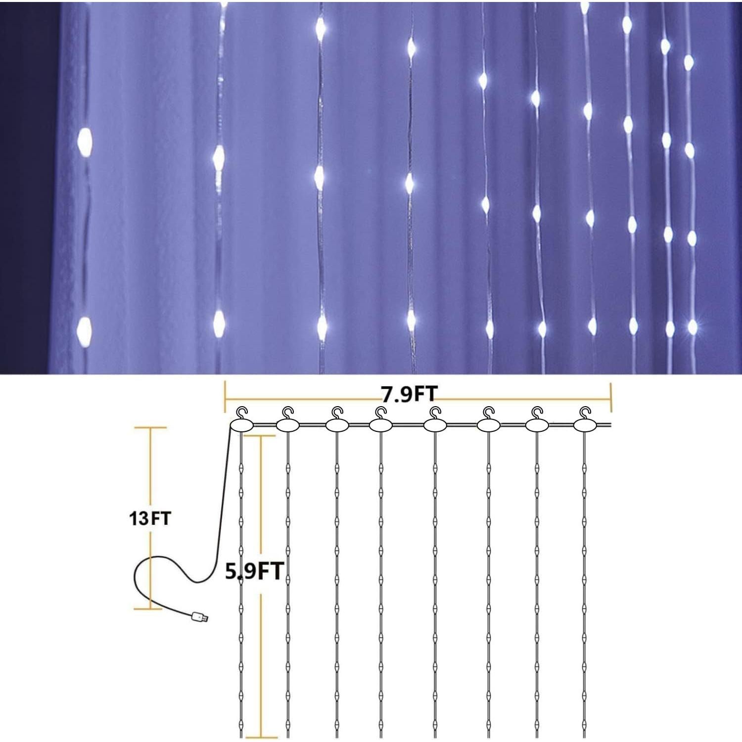Luces de Cortina LED Blancas PJM Twinkle 2.4m x 1.8m USB
