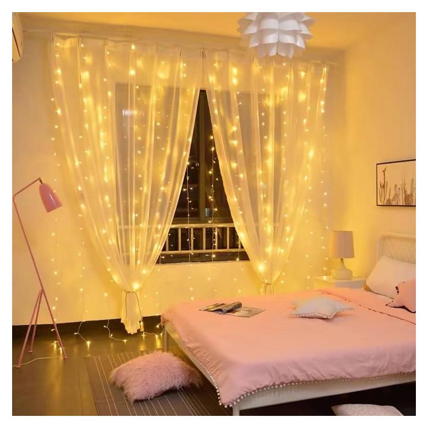 Cortina LED Blanca Cálida 300 Luces 3x3m USB Control Remoto