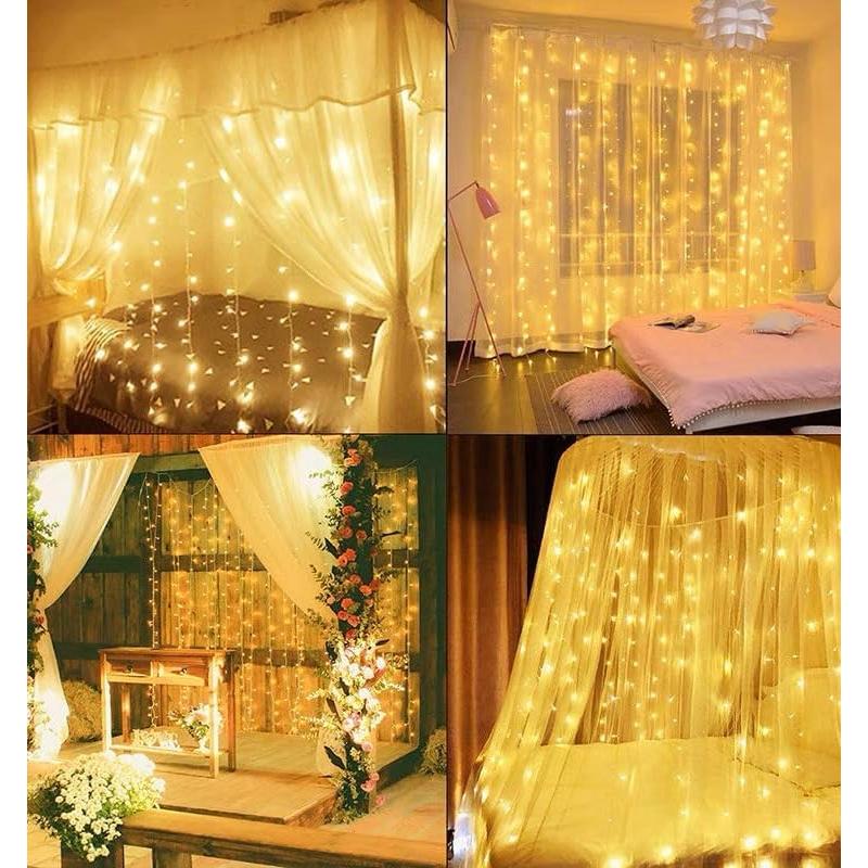 Cortina LED Blanca Cálida 300 Luces 3x3m USB Control Remoto