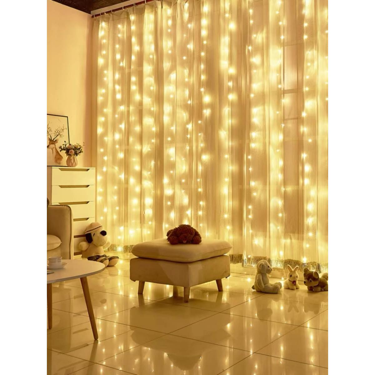 Cortina LED Blanca Cálida 300 Luces 3x3m USB Control Remoto