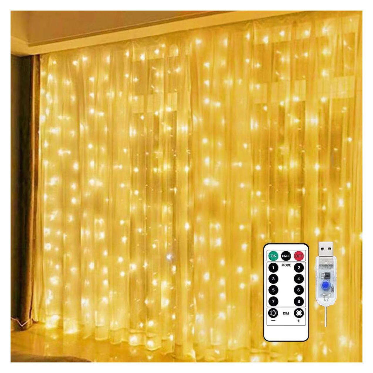 Luces de Cortina de Hadas Jezoll 300 LED 2.99x2.99m USB Blanco Cálido