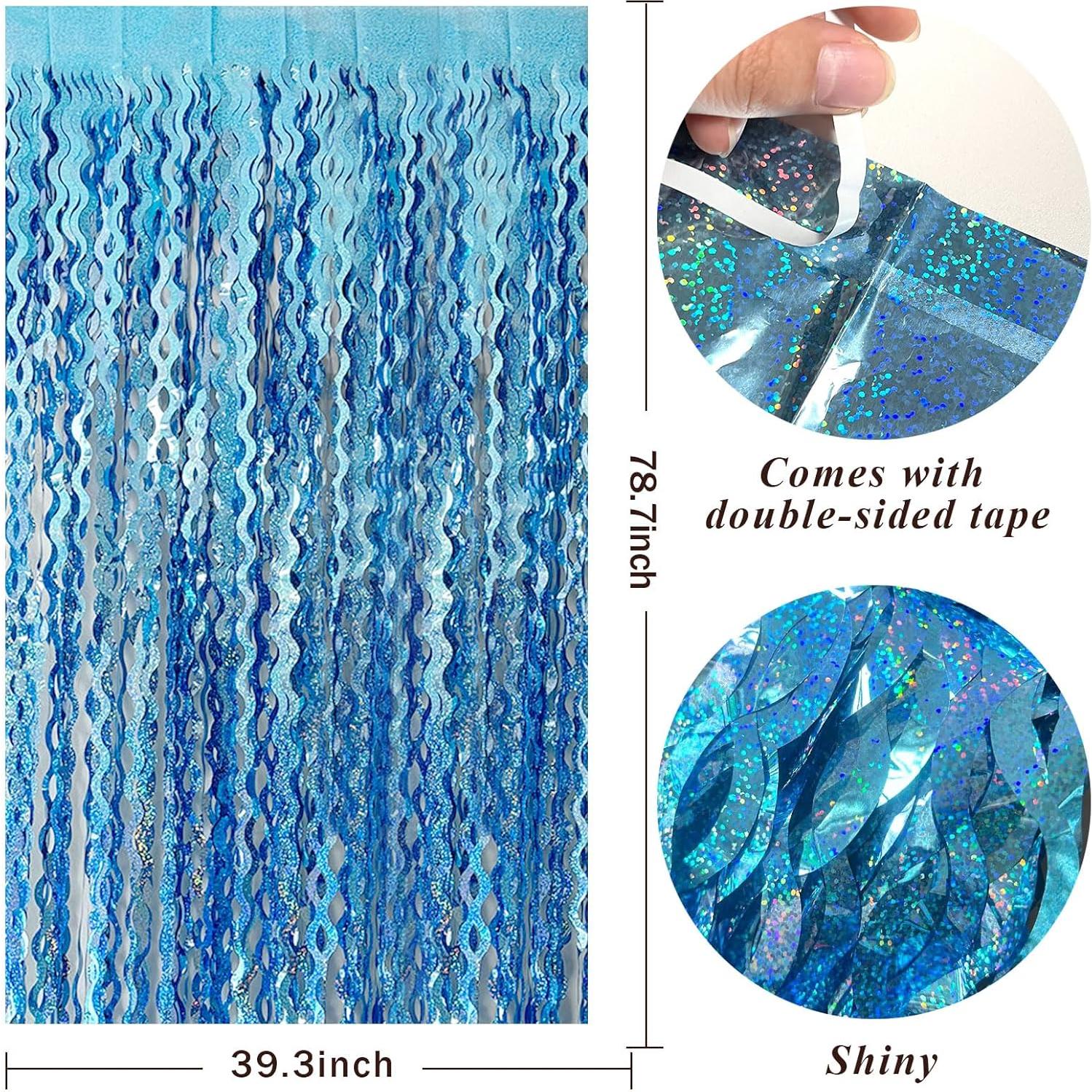 Cortinas de Flecos de Papel de Aluminio Azul Claro - 2 Paquetes