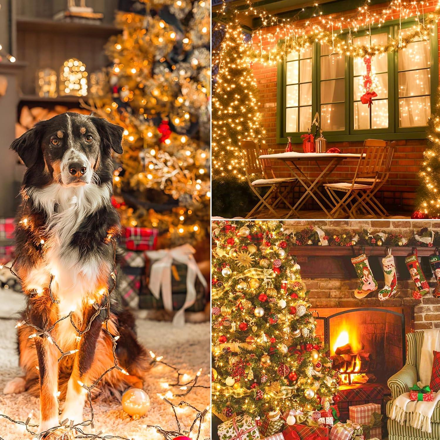 YOUNGAR 13FT 50 Clear Christmas Lights Outdoor, UL Approved Christmas Tree Lights with Brown Wire, Incandescent Mini Light Plug in for Indoor Outdoor Tree Patio Garden Xmas Decor