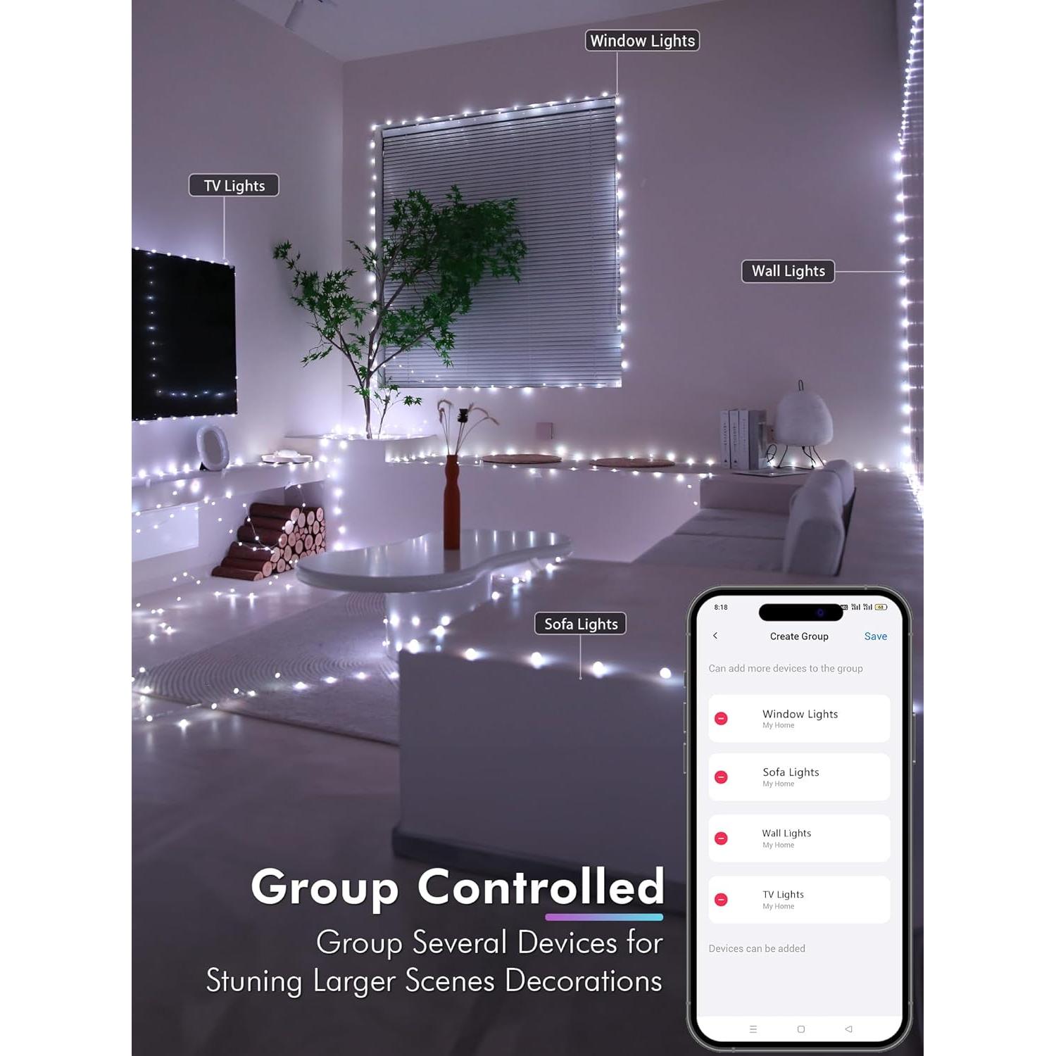 Luces de Hadas Inteligentes Brizled 20M 200 LED RGB Control App