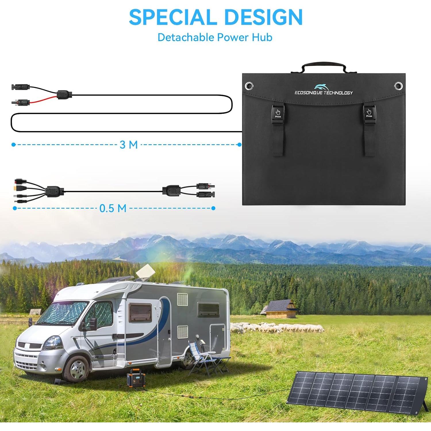 Panel Solar Portátil Ecosonique 200W Plegable y Ligero USB-C