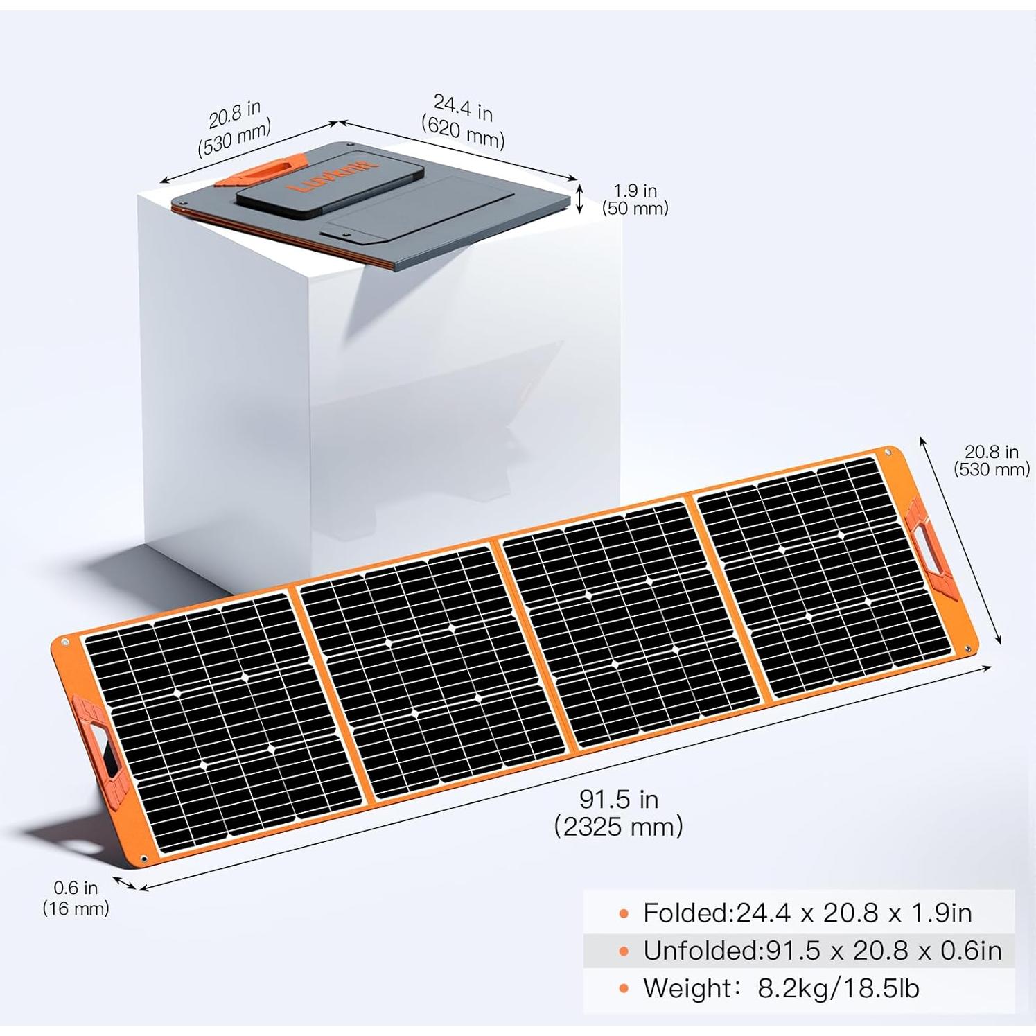 Panel Solar Plegable Luvknit 200W Monocristalino IP65