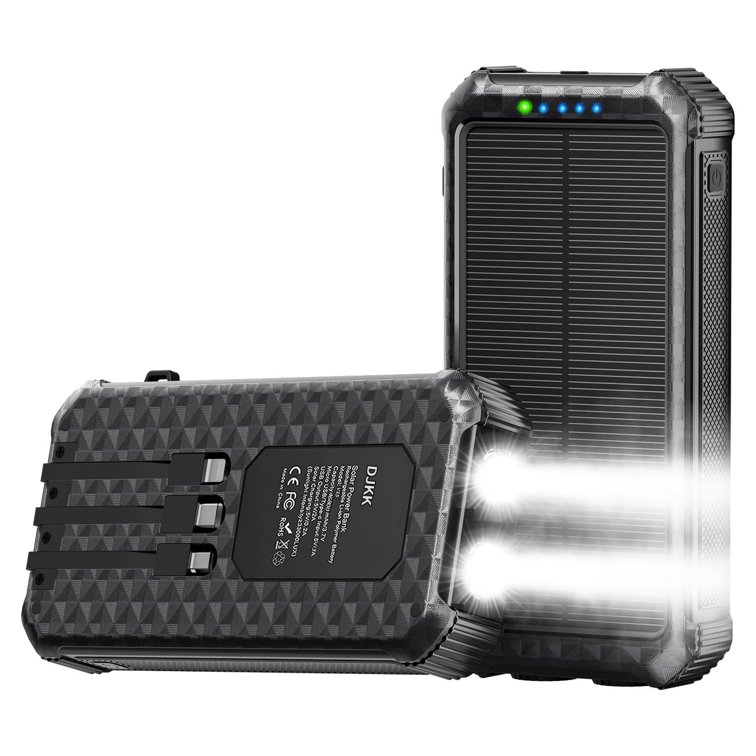Cargador Solar Portátil DJKK 46800mAh con 3 Cables y Linterna
