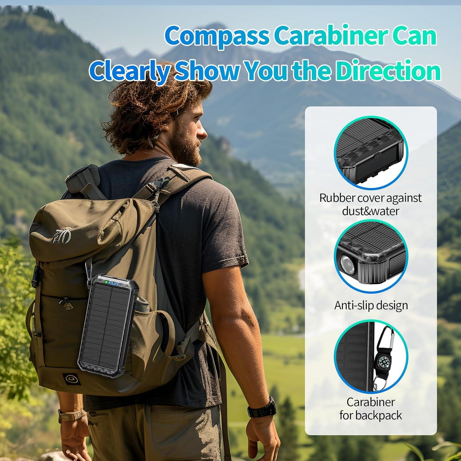 Cargador Solar Portátil DJKK 46800mAh con 3 Cables y Linterna