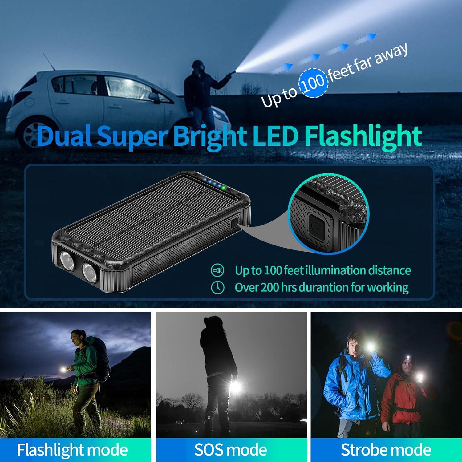 Cargador Solar Portátil DJKK 46800mAh con 3 Cables y Linterna