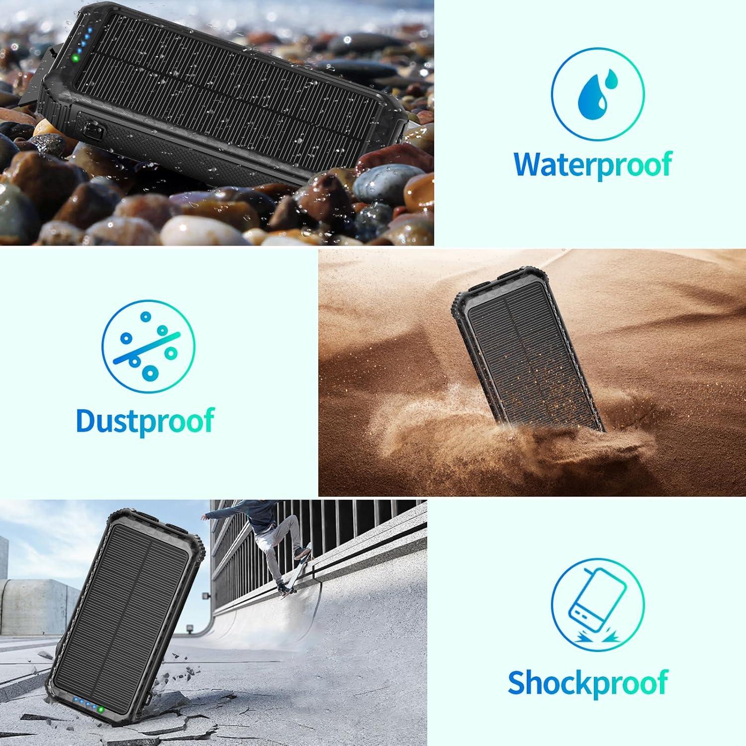 Cargador Solar Portátil DJKK 46800mAh con 3 Cables y Linterna