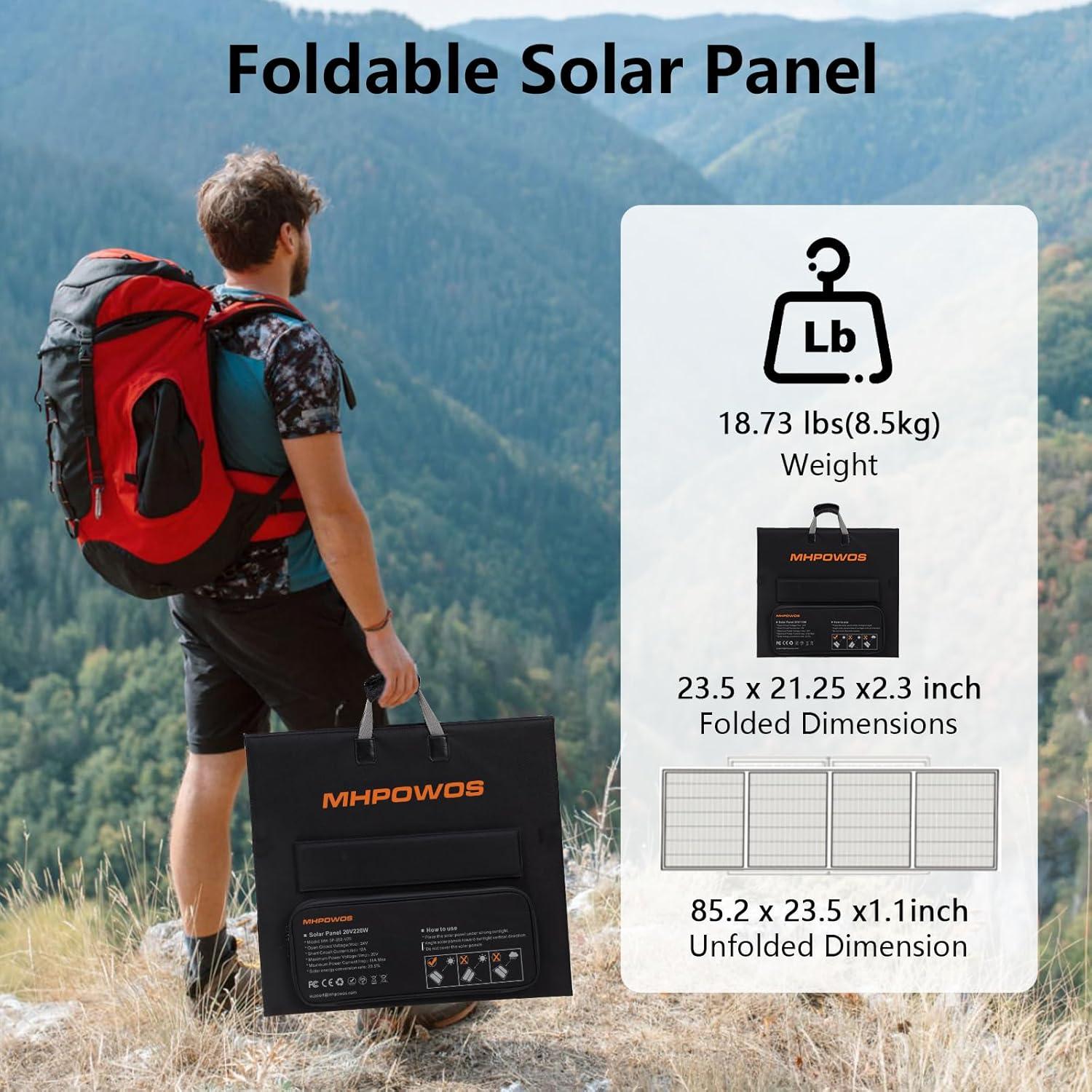 Panel Solar Portátil MHPOWOS 220W Plegable Impermeable IP67